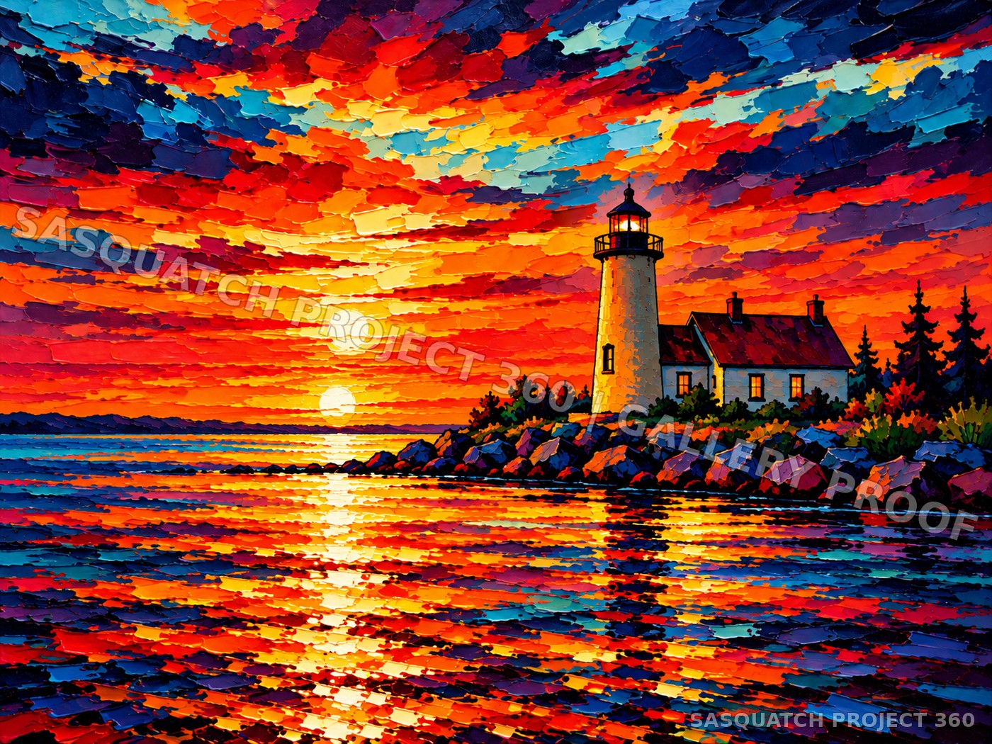 Artistic interpretation of Tawas Point Lighthouse at sunset.